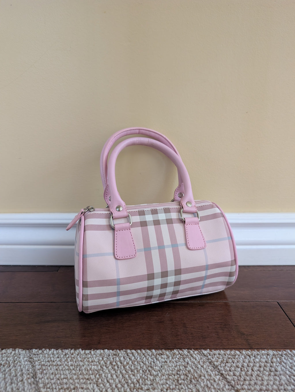 BABY PINK PLAID Y2K MINI BAGUETTE BAG