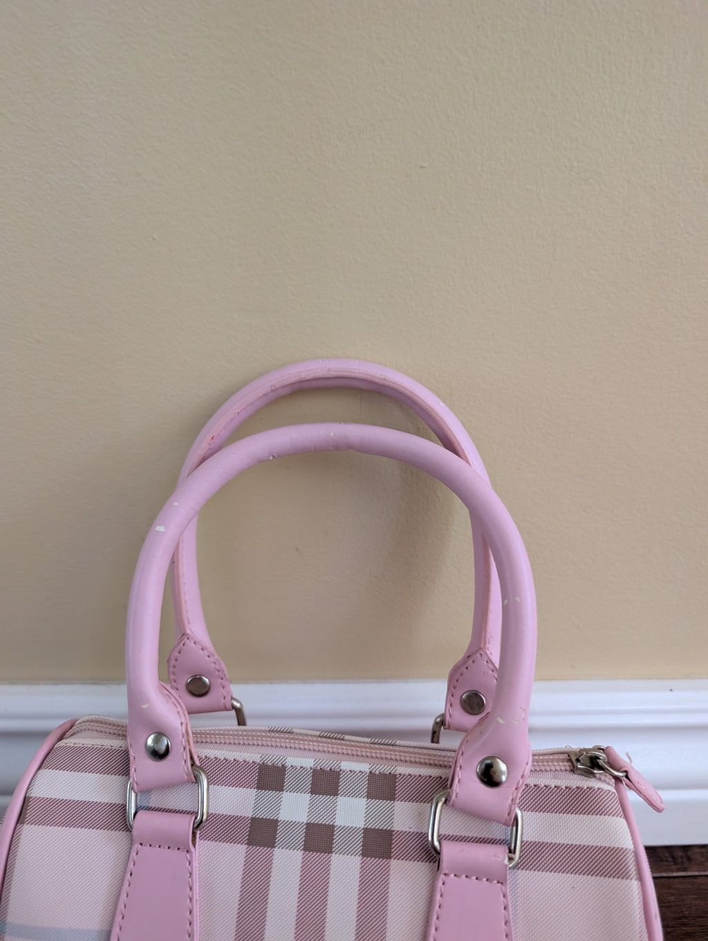 BABY PINK PLAID Y2K MINI BAGUETTE BAG