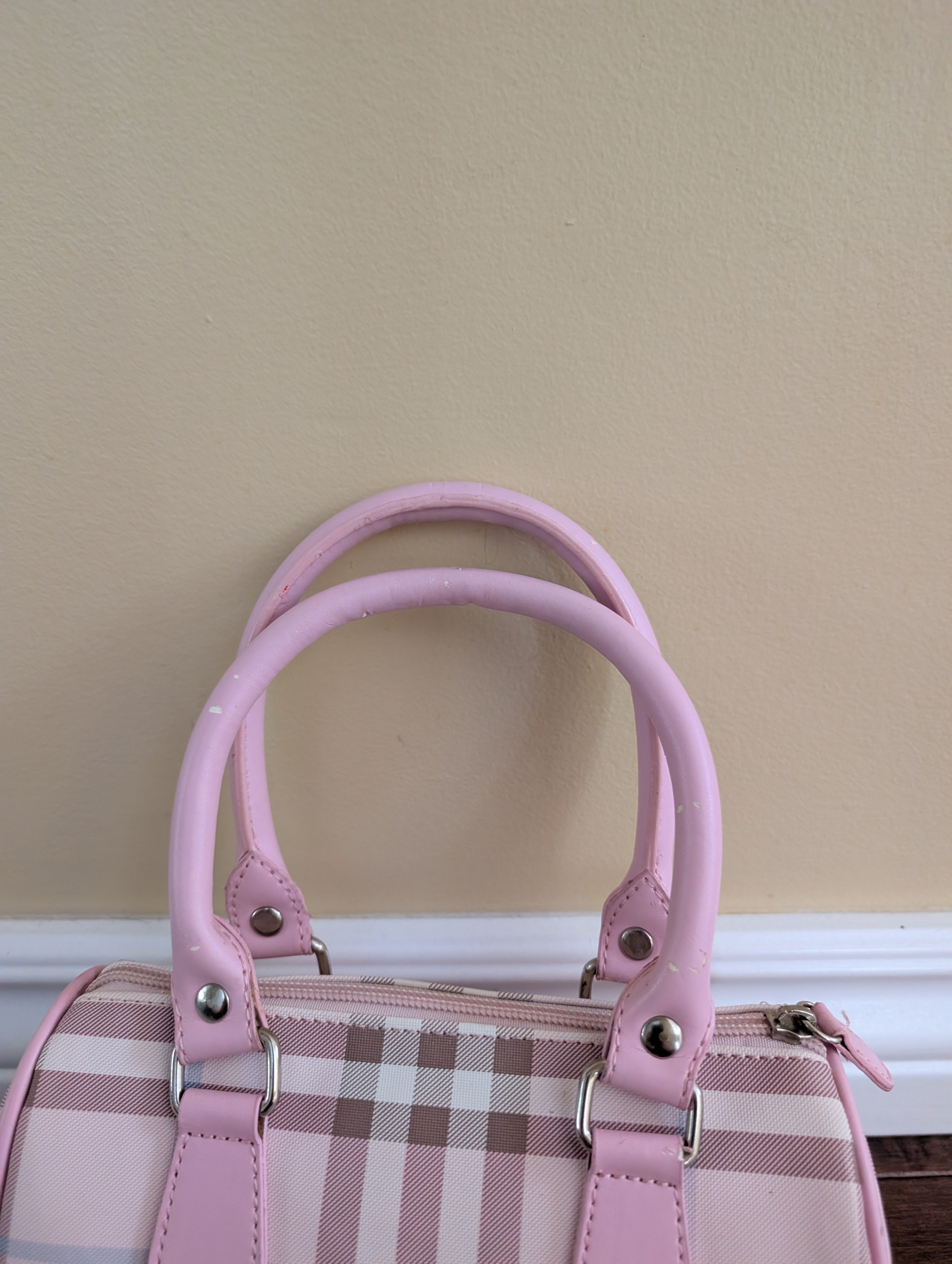 BABY PINK PLAID Y2K MINI BAGUETTE BAG