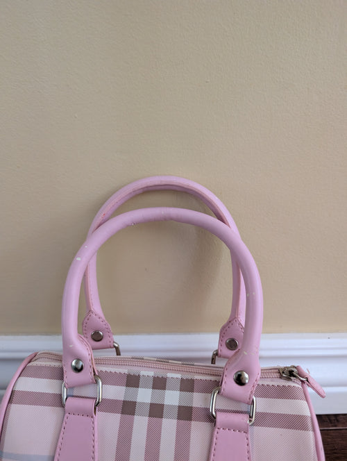 BABY PINK PLAID Y2K MINI BAGUETTE BAG