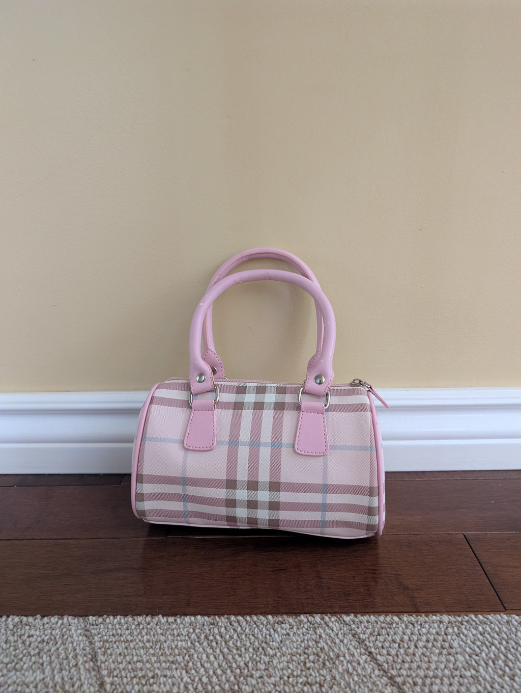 BABY PINK PLAID Y2K MINI BAGUETTE BAG