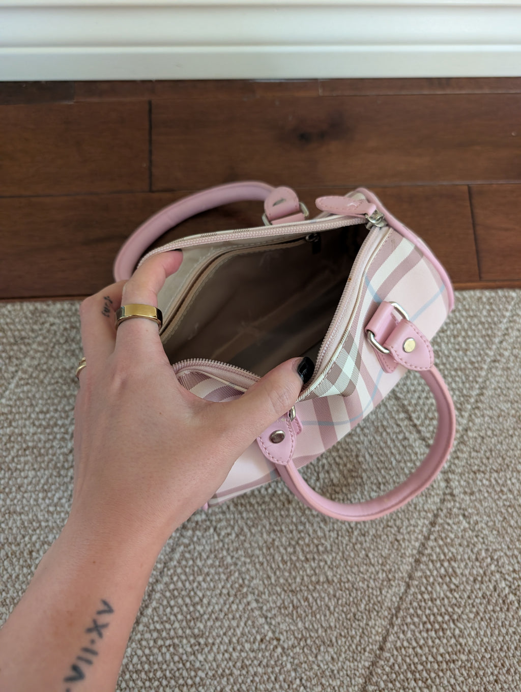 BABY PINK PLAID Y2K MINI BAGUETTE BAG