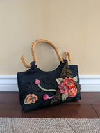 3D FLORAL DETAIL Y2K BAMBOO HANDLE BAG