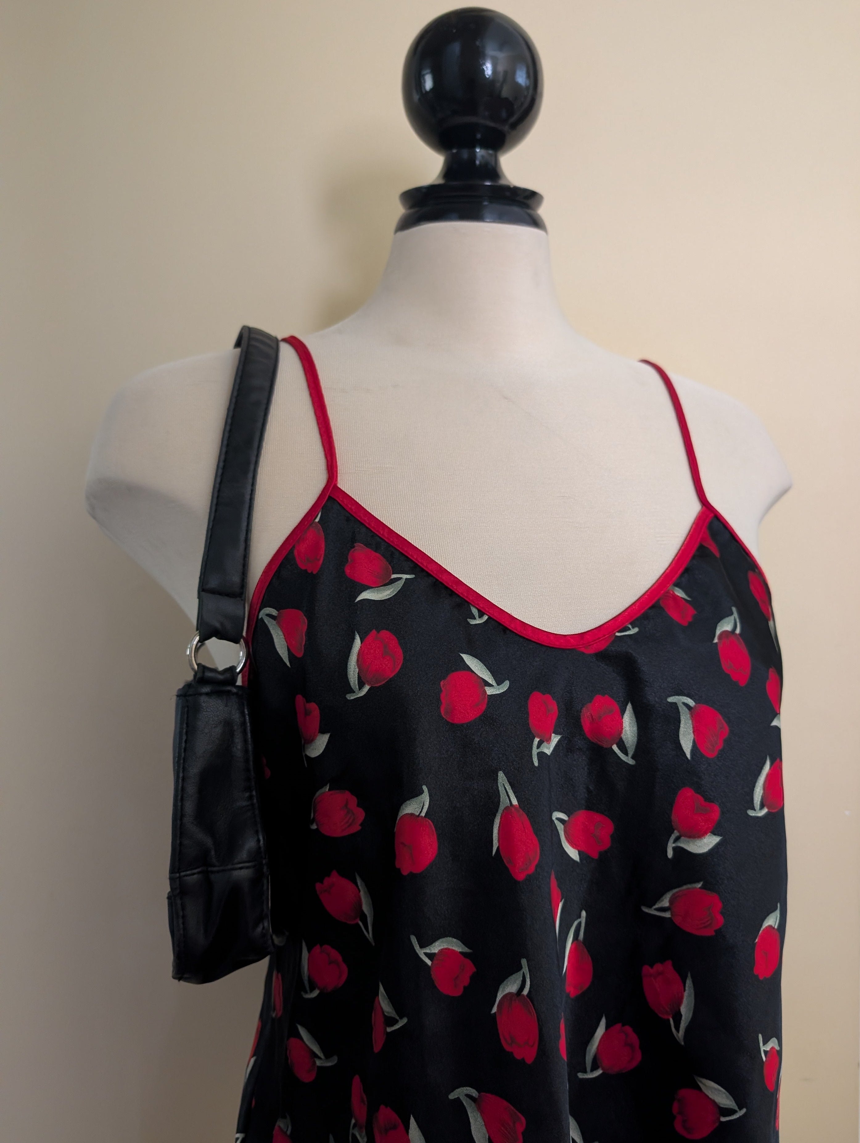 ROSE PRINT VINTAGE Y2K SATIN TANK TOP