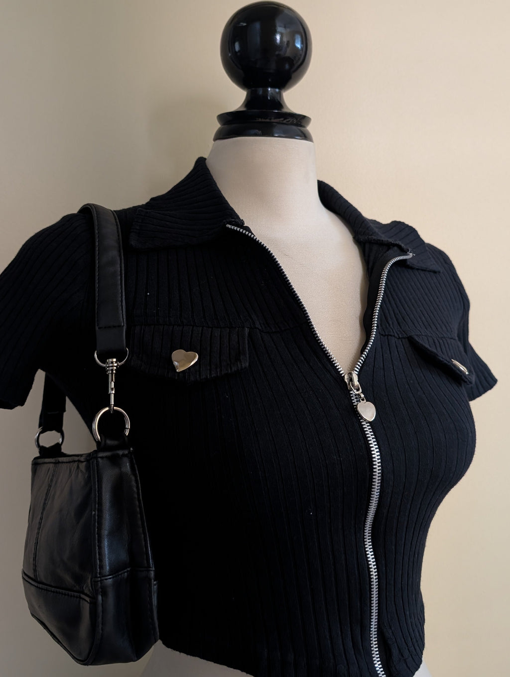HEART POCKET RIBBED ZIP UP Y2K VINTAGE TSHIRT