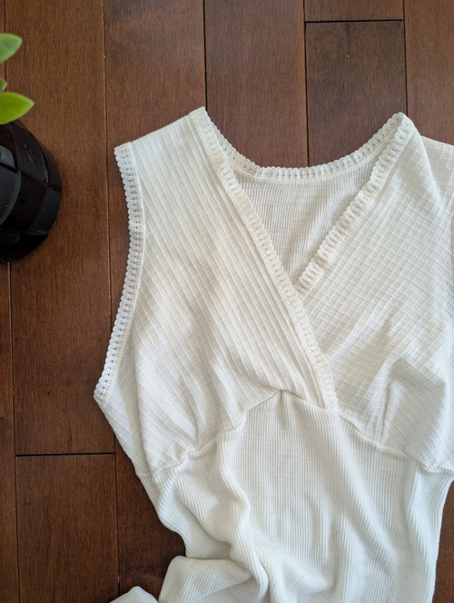 90s LACE EDGE COTTON WRAP TOP