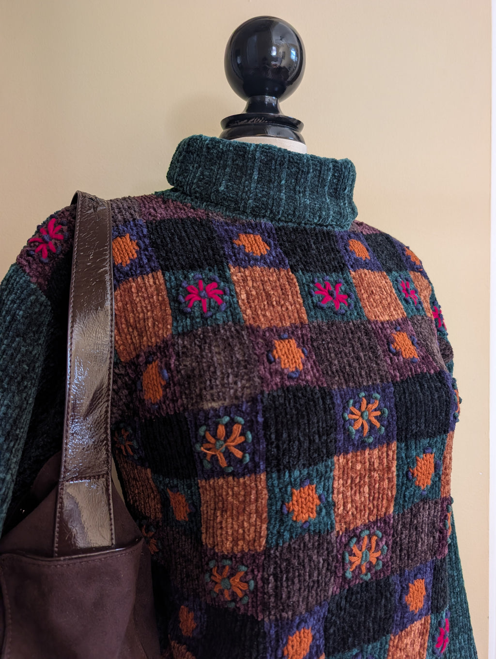 90s CHENILLE PATCHWORK VINTAGE TURTLENECK SWEATER