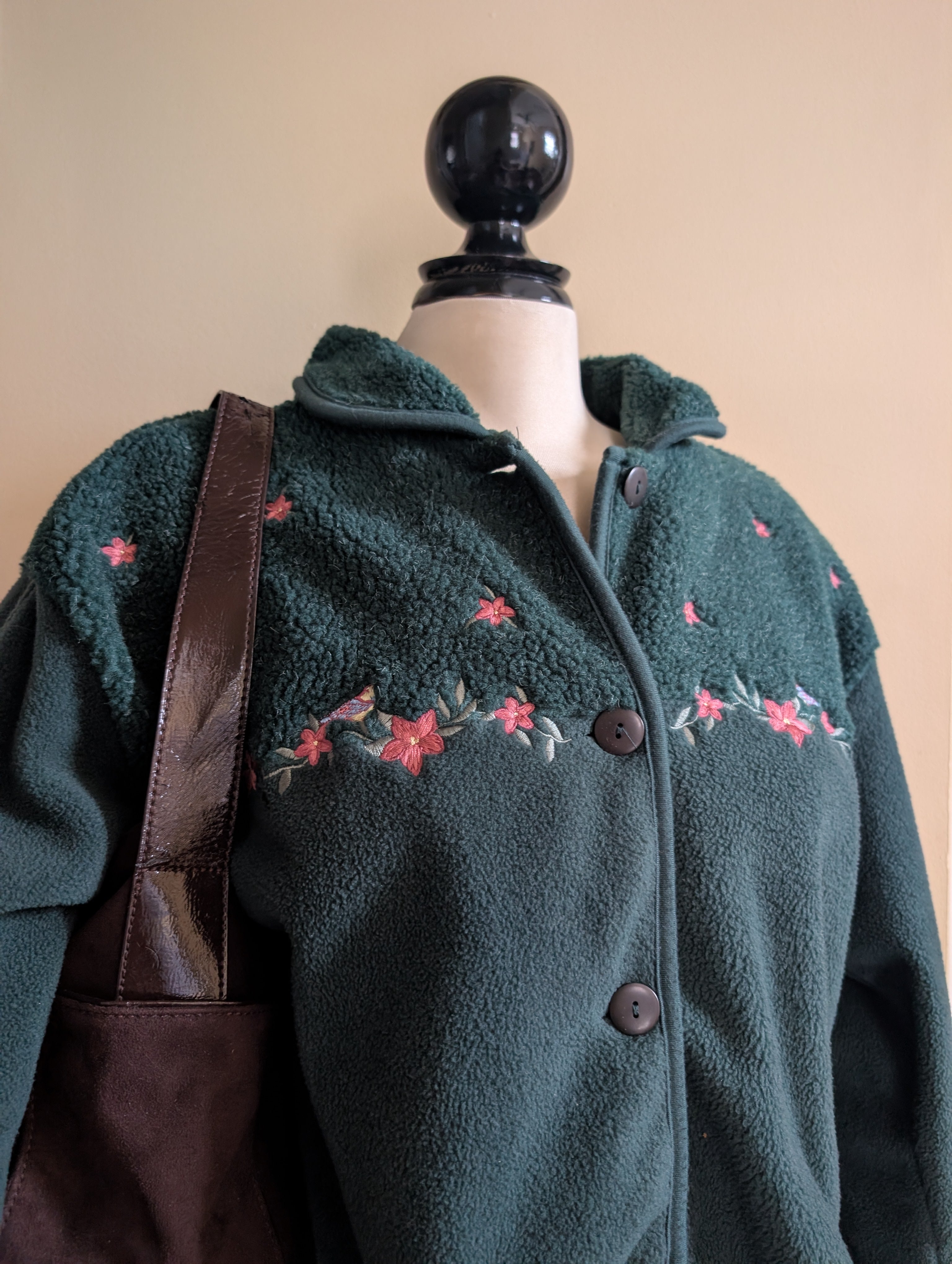 FLORAL FLEECE DETAIL VINTAGE BUTTON UP SWEATER