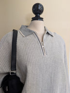 GREY RIBBED KNIT VINTAGE QUARTER ZIP SWEATSHIRT