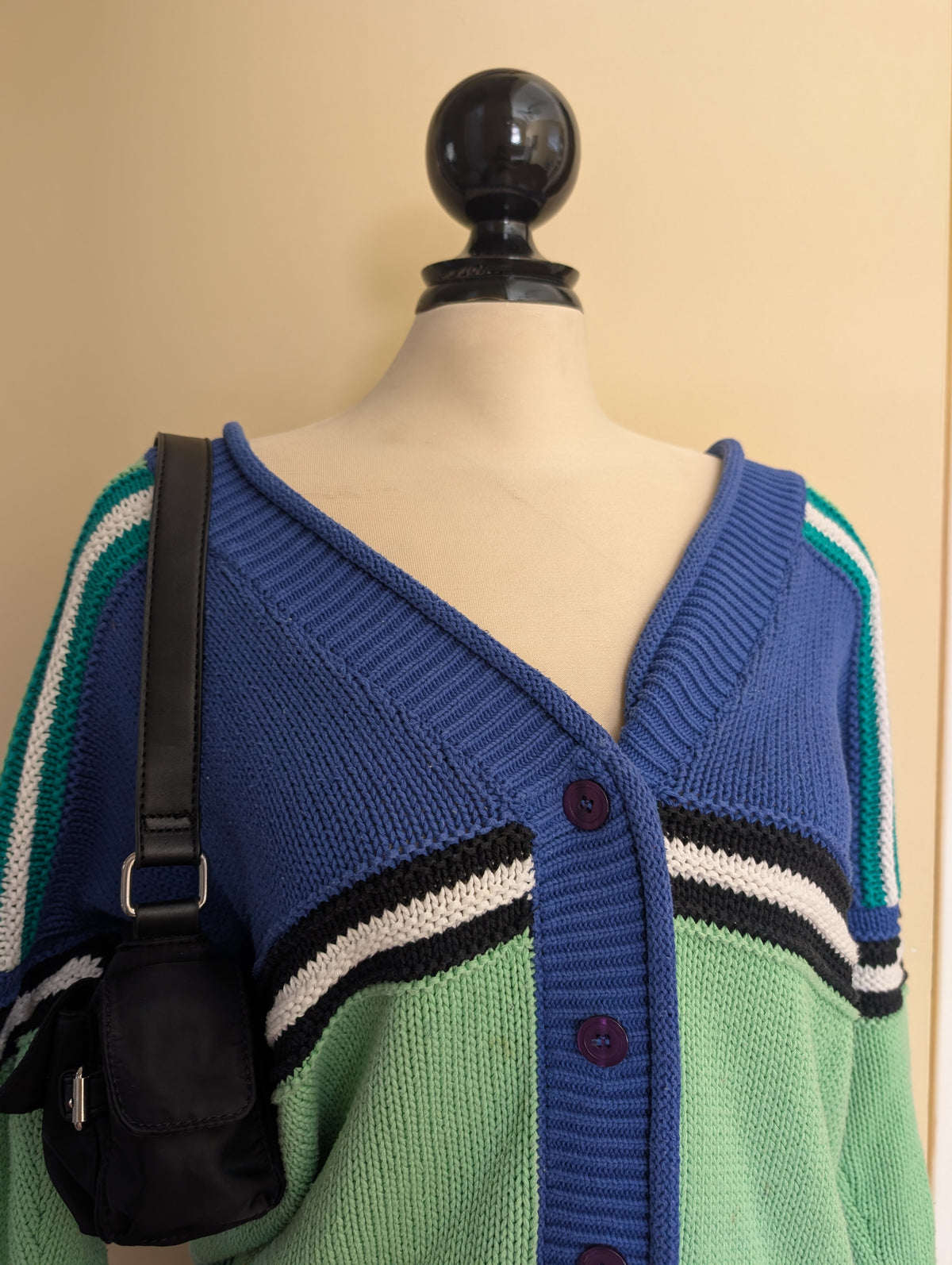 COLORBLOCK VINTAGE CHUNKY KNIT CARDIGAN  SWEATER