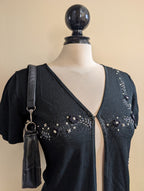 Y2K BEADED FLORAL DETAIL VINTAGE TOP