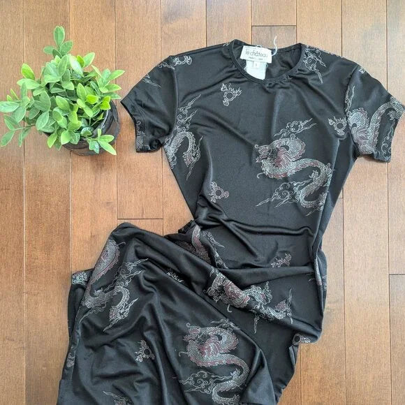 LE CHATEAU VINTAGE 1990s DRAGON PRINT VINTAGE MAXI DRESS
