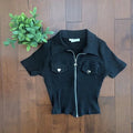 HEART DETAIL BLACK 1990s VINTAGE RIBBED ZIPPER TOP