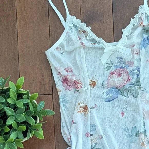 FLORAL PRINT VINTAGE SHEER SLIP DRESS