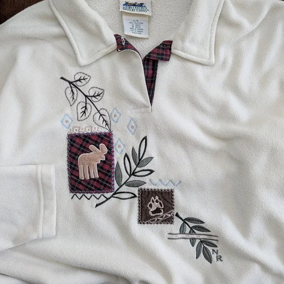 NORTHERN REFLECTIONS NATURE PATCHWORK FLEECE VINTAGE SWEATSHIRT
