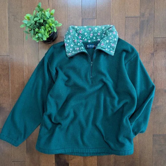 FLORAL COLLAR DETAIL VINTAGE 1990s FLEECE QUARTER ZIP SWEATSHIRT