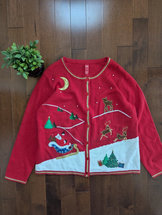 SANTA'S SLEIGH CHRISTMAS VINTAGE Y2K CARDIGAN SWEATER