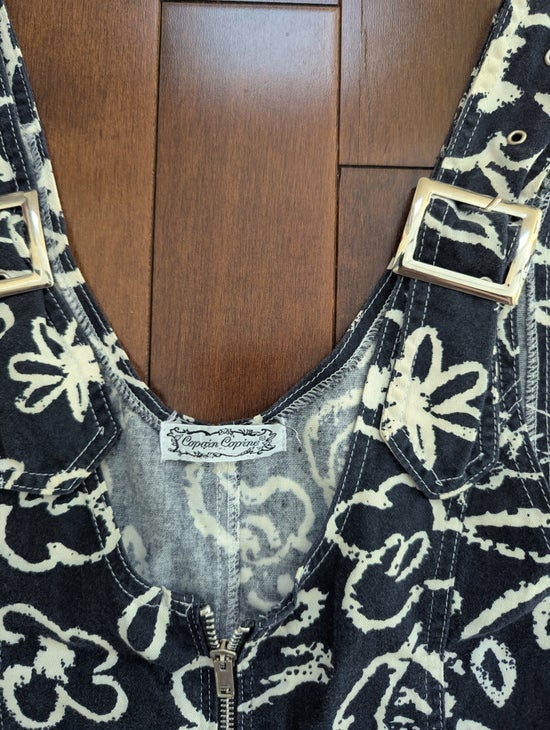 FLORAL DETAIL Y2K 2000s VINTAGE DENIM SHORT OVERALLS