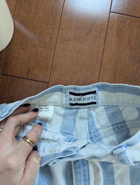 MEMPHIS BLUE BIG STRIPE VINTAGE 1990s JEAN SHORTS