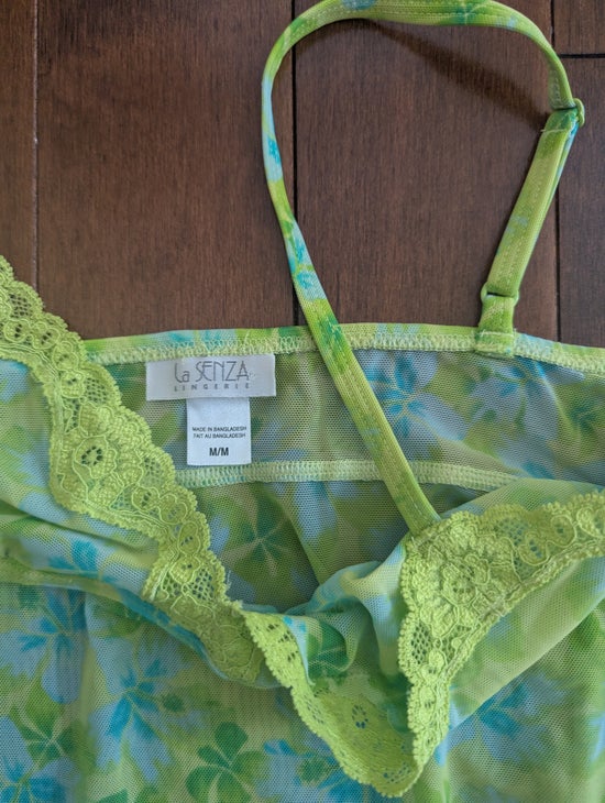 LA SENZA Y2K 2000s VINTAGE BRIGHT FLORAL SHEER SLIP DRESS