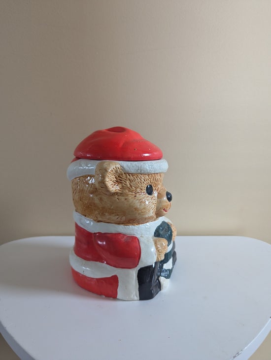 CHRISTMAS SANTA TEDDY BEAR VINTAGE 1990s COOKIE JAR