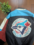 TORONTO BLUE JAYS 1990s JEFF HAMILTON BIG LOGO LEATHER VARSITY JACKET