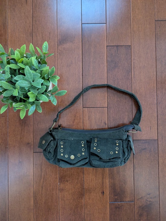 FOREST GREEN Y2K 2000s VINTAGE CORDUROY MINI SHOULDER BAG