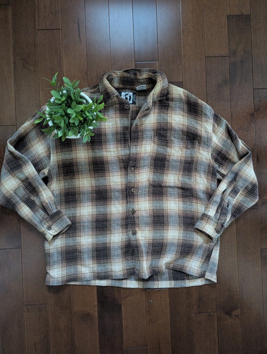 NEUTRAL BROWN SOFT KNIT VINTAGE 1980s FLANNEL SHIRT