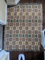 PUMPKIN FALL PRINT VINTAGE KNIT NAVAJO RUG BLANKET