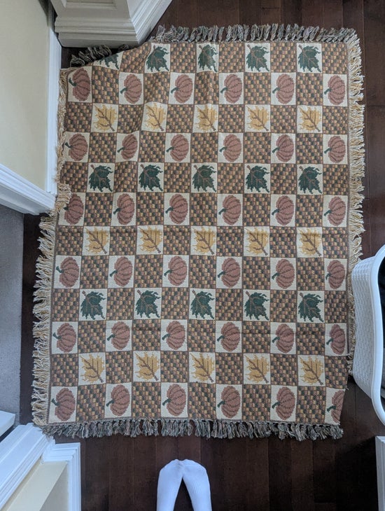 PUMPKIN FALL PRINT VINTAGE KNIT NAVAJO RUG BLANKET