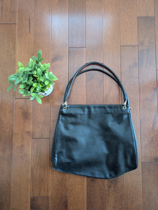 ITALIAN BLACK LEATHER VINTAGE 1990s TOTE SHOULDER BAG