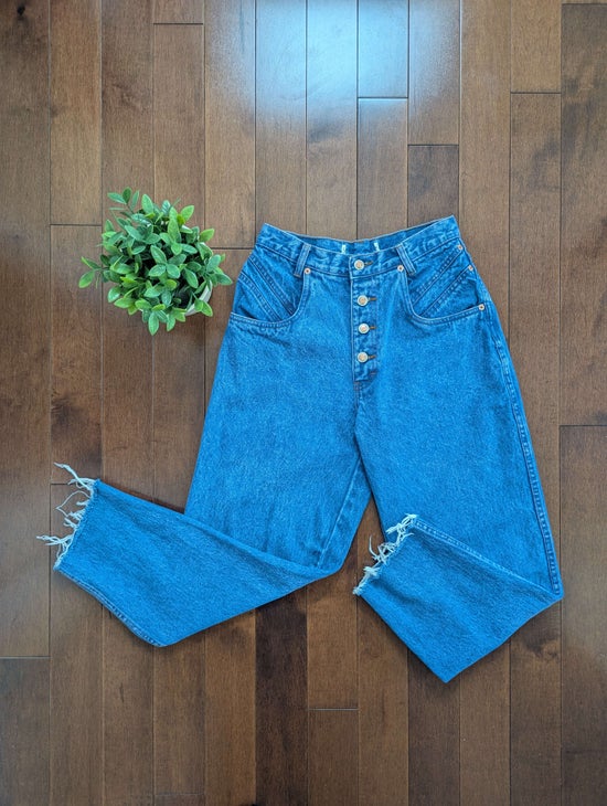 RIO SAMPLE 1990s MEDIUM WASH BUTTON UP DETAIL VINTAGE JEANS