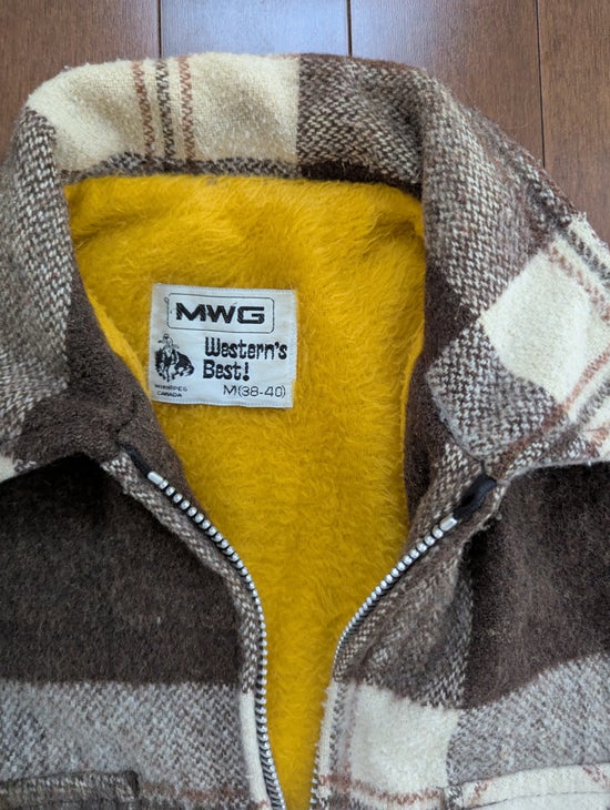 MWG WESTERNS BEST NEUTRAL PLAID 1980s THICK FLANNEL JACKET
