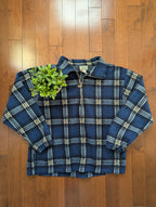 ASH CREEK TRADING BLUE PLAID FLEECE VINTAGE 1990s QUARTER ZIP SWEATSHIRT