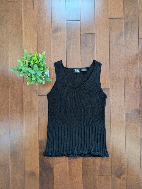 KELSO BASIC BLACK KNIT VINTAGE SWEATER TANK TOP