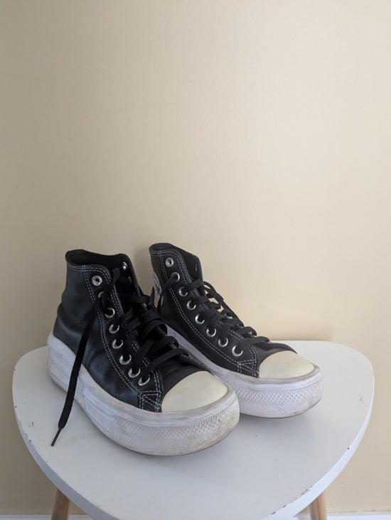 CONVERSE CHUCK TAYLOR ALLSTAR MOVE BLACK LEATHER PLATFORM HI TOP SNEAKERS