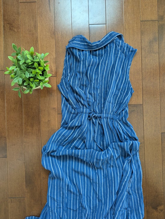 SLEEVELESS PINSTRIPE VINTAGE 1990s COLLARED BUTTON UP DRESS