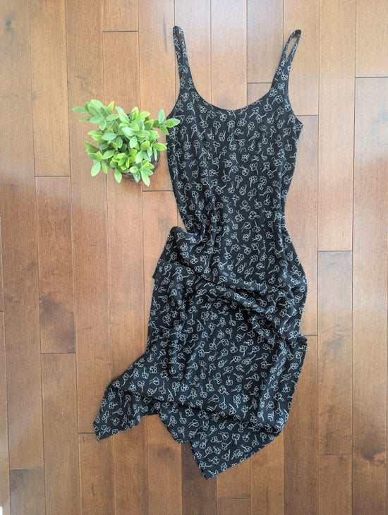 JACOB DITSY BLACK FLORAL PRINT VINTAGE 1990s DRESS