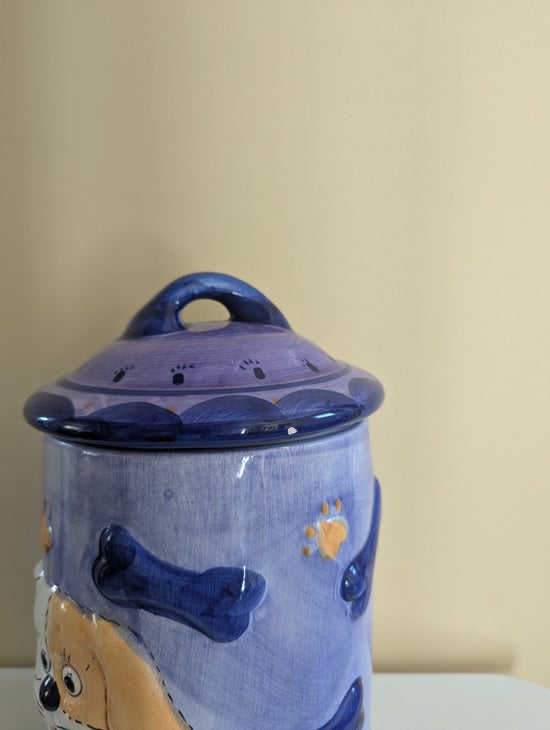 MINDY DOG FACE PET FOOD TREATS CERAMIC CANISTER JAR