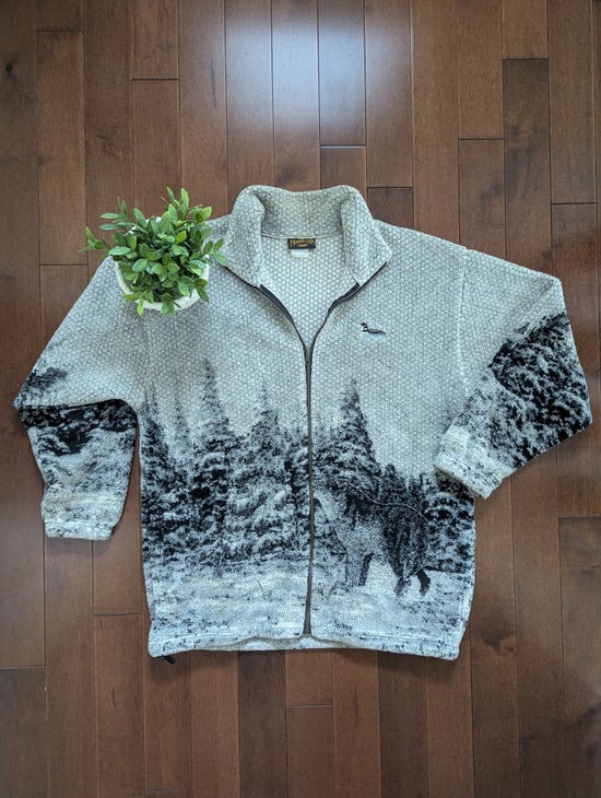WINTER WOLF NATURE FLEECE ZIP UP VINTAGE SWEATSHIRT