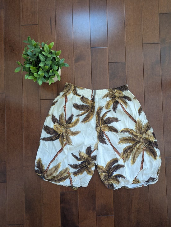 PALM TREE PRINT 1980s VINTAGE FLOWY SHORTS