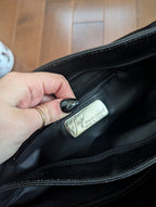 ITALIAN BLACK LEATHER VINTAGE 1990s TOTE SHOULDER BAG