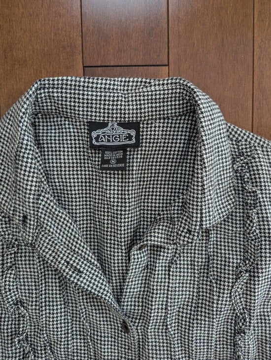 ANGIE HOUNDSTOOTH PRINT VINTAGE RUFFLE COLLAR MINI DRESS