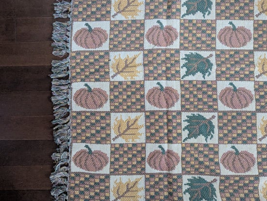 PUMPKIN FALL PRINT VINTAGE KNIT NAVAJO RUG BLANKET
