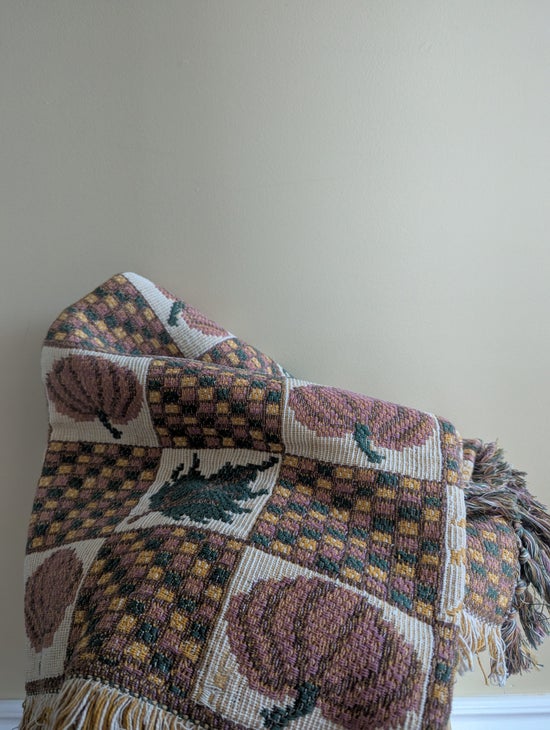 PUMPKIN FALL PRINT VINTAGE KNIT NAVAJO RUG BLANKET