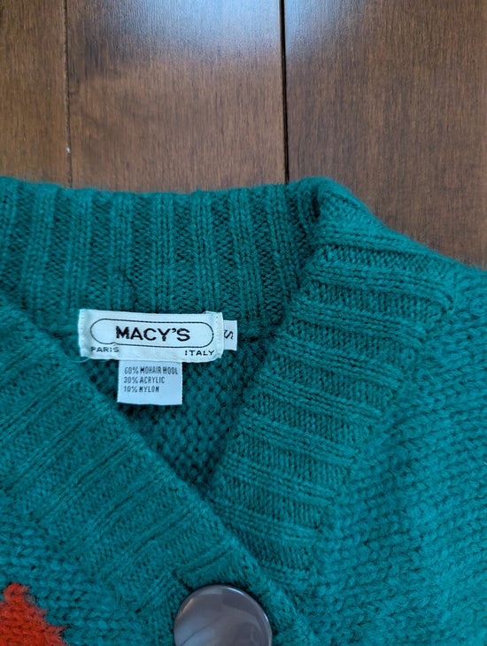MACY'S AZTEC STYLE VINTAGE 1980s FUNKY KNIT CARDIGAN SWEATER