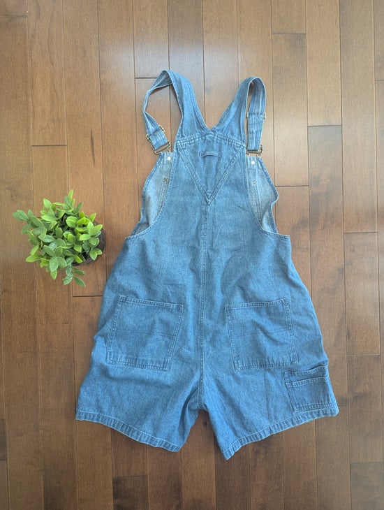 TRULY 1990s MEDIUM WASH VINTAGE DENIM SHORT OVERALLS