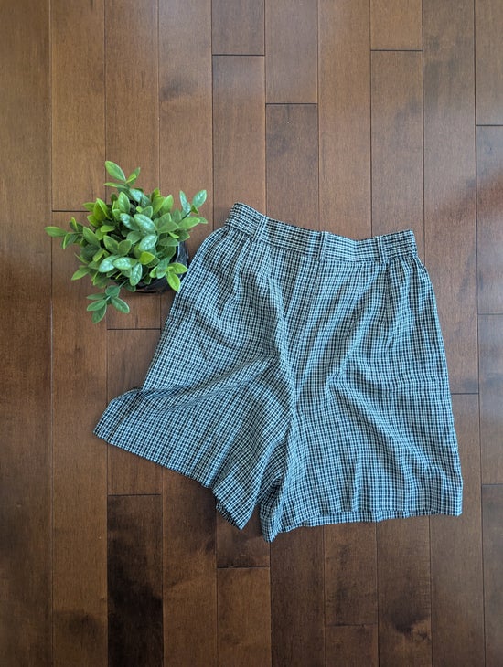 DITSY GINGHAM PLAID VINTAGE  1990s HIGH WAIST TROUSER SHORTS