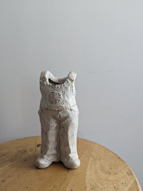 ELANIE BREWER-WHITE HANDMADE OVERALLS OUTFIT VINTAGE VASE