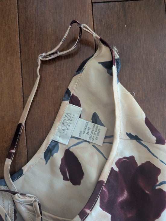 LA SENZA Y2K 2000S VINTAGE ROSE PRINT SATIN SLIP DRESS